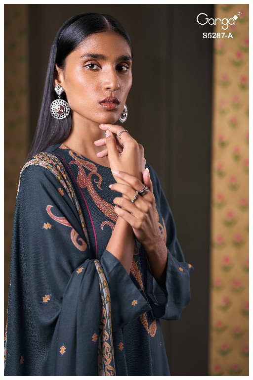 GANGA HAELIA S5287 WHOLESALE PURE WOOL PASHMINA WINTER WEAR UNSTITCH SALWAR SUITS FOR EXPORT