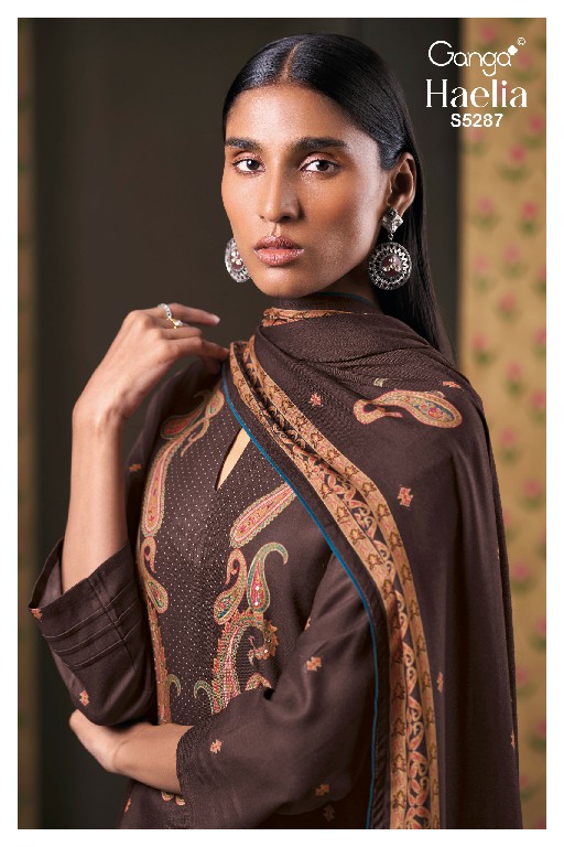 GANGA HAELIA S5287 WHOLESALE PURE WOOL PASHMINA WINTER WEAR UNSTITCH SALWAR SUITS FOR EXPORT