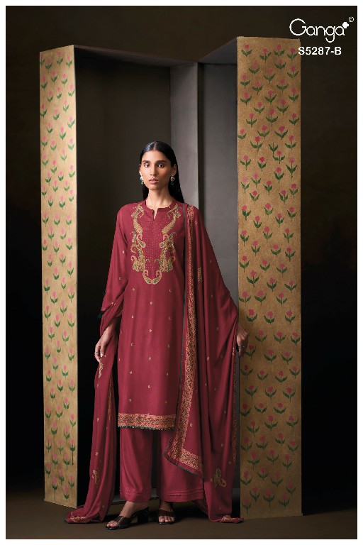 GANGA HAELIA S5287 WHOLESALE PURE WOOL PASHMINA WINTER WEAR UNSTITCH SALWAR SUITS FOR EXPORT
