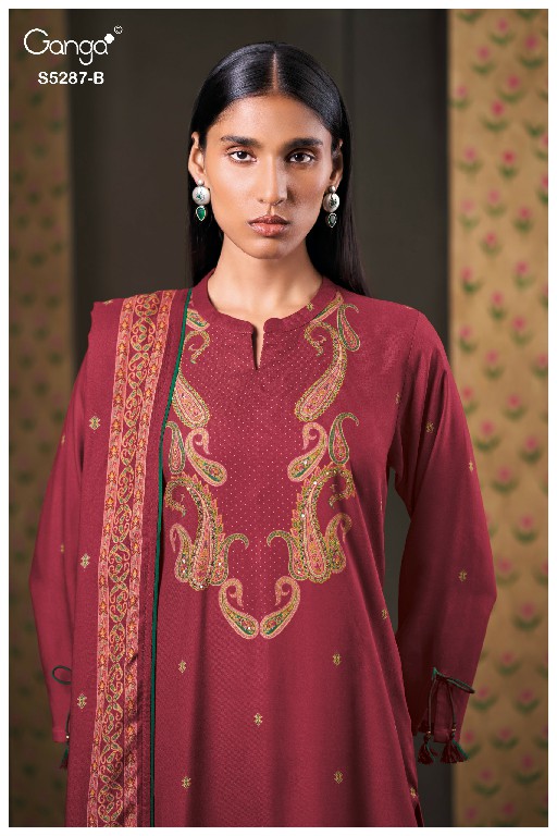 GANGA HAELIA S5287 WHOLESALE PURE WOOL PASHMINA WINTER WEAR UNSTITCH SALWAR SUITS FOR EXPORT