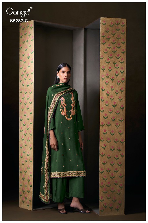 GANGA HAELIA S5287 WHOLESALE PURE WOOL PASHMINA WINTER WEAR UNSTITCH SALWAR SUITS FOR EXPORT