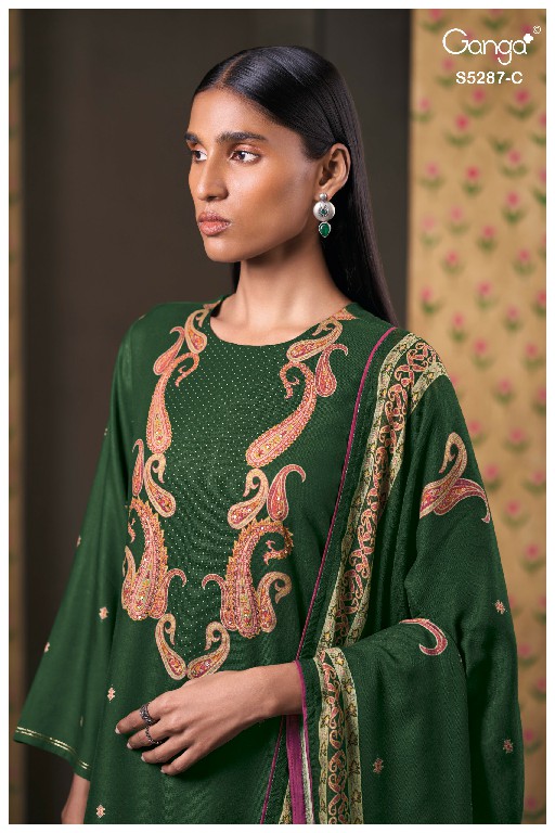 GANGA HAELIA S5287 WHOLESALE PURE WOOL PASHMINA WINTER WEAR UNSTITCH SALWAR SUITS FOR EXPORT