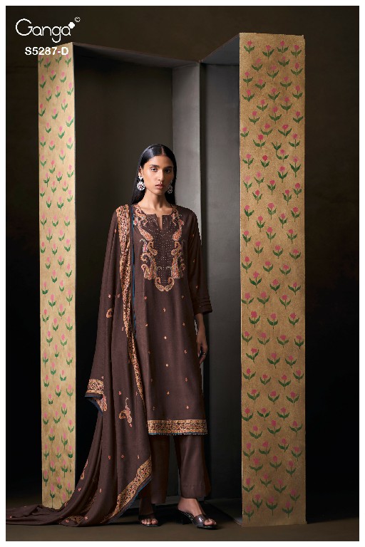 GANGA HAELIA S5287 WHOLESALE PURE WOOL PASHMINA WINTER WEAR UNSTITCH SALWAR SUITS FOR EXPORT