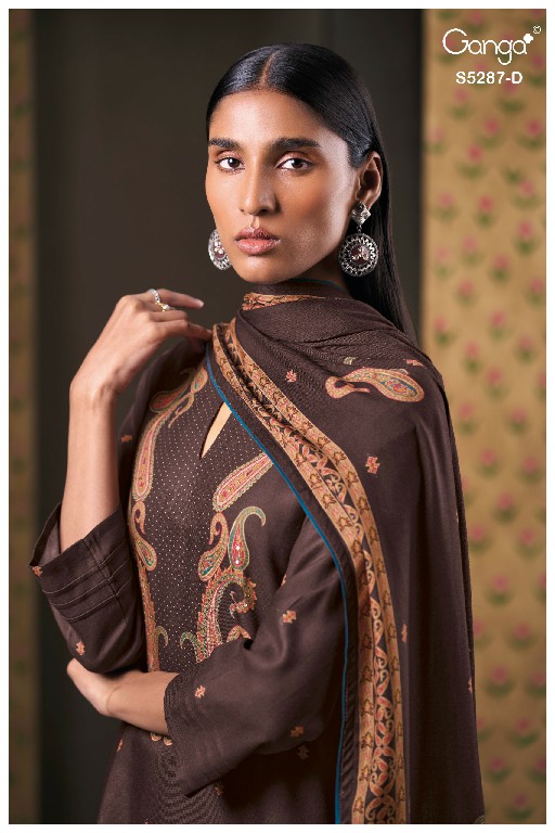 GANGA HAELIA S5287 WHOLESALE PURE WOOL PASHMINA WINTER WEAR UNSTITCH SALWAR SUITS FOR EXPORT