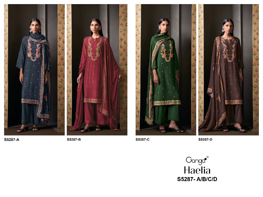 GANGA HAELIA S5287 WHOLESALE PURE WOOL PASHMINA WINTER WEAR UNSTITCH SALWAR SUITS FOR EXPORT