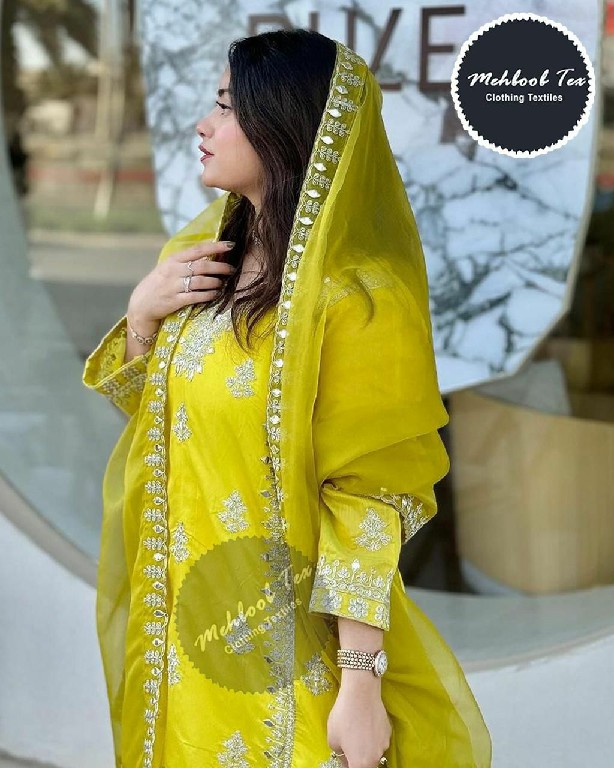 MEHBOOB TEX D.NO 1387 WHOLESALE CHINON SILK FULL STITCHED PLAZZO STYLE 3 PCS SUITS FOR EXPORT