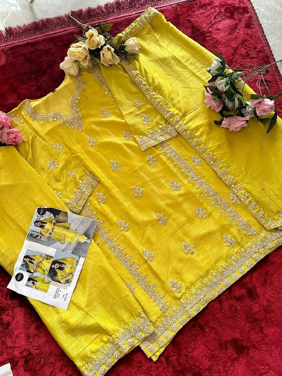 MEHBOOB TEX D.NO 1387 WHOLESALE CHINON SILK FULL STITCHED PLAZZO STYLE 3 PCS SUITS FOR EXPORT