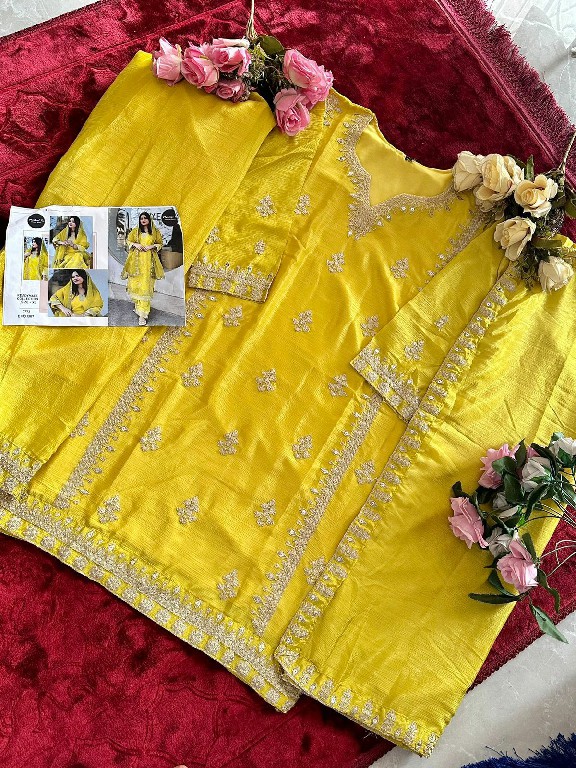 MEHBOOB TEX D.NO 1387 WHOLESALE CHINON SILK FULL STITCHED PLAZZO STYLE 3 PCS SUITS FOR EXPORT