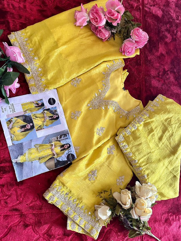 MEHBOOB TEX D.NO 1387 WHOLESALE CHINON SILK FULL STITCHED PLAZZO STYLE 3 PCS SUITS FOR EXPORT
