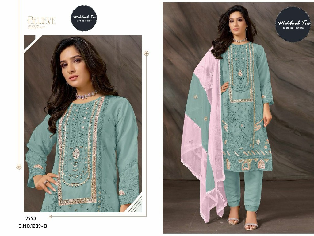 MEHBOOB TEX D.NO 1239 WHOLESALE HEAVY GEORGETTE HAND WORK UNSTITCH SALWAR SUITS EXPORTER