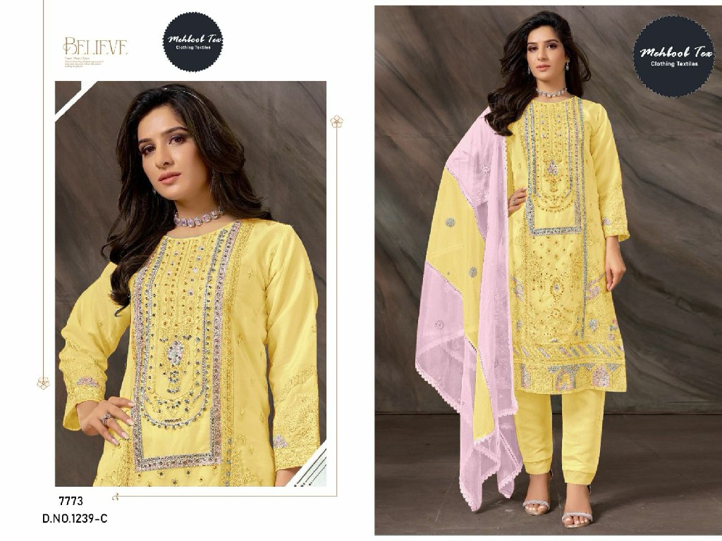MEHBOOB TEX D.NO 1239 WHOLESALE HEAVY GEORGETTE HAND WORK UNSTITCH SALWAR SUITS EXPORTER