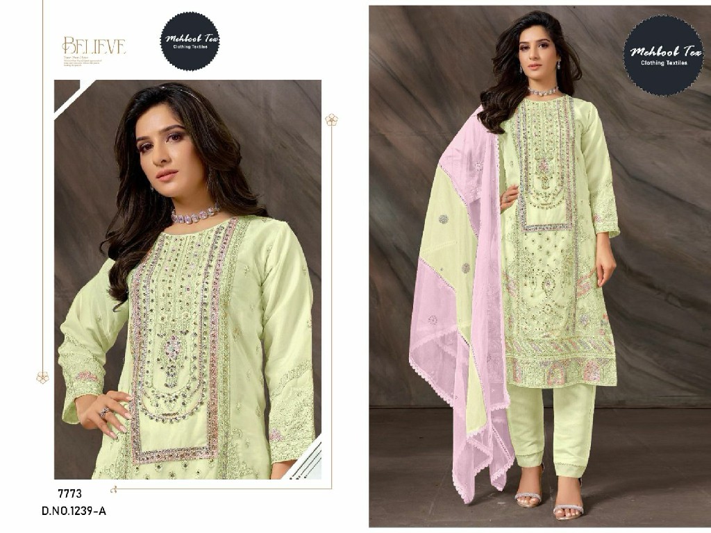 MEHBOOB TEX D.NO 1239 WHOLESALE HEAVY GEORGETTE HAND WORK UNSTITCH SALWAR SUITS EXPORTER