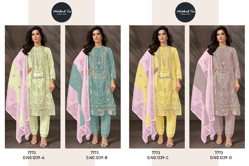 MEHBOOB TEX D.NO 1239 WHOLESALE HEAVY GEORGETTE HAND WORK UNSTITCH SALWAR SUITS EXPORTER