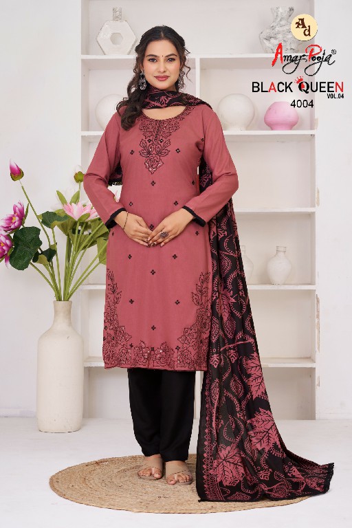AMAR POOJA BLACK QUEEN VOL 4 WHOLESALE RAYON WITH WORK FANCY DRESS MATERIAL ONLINE