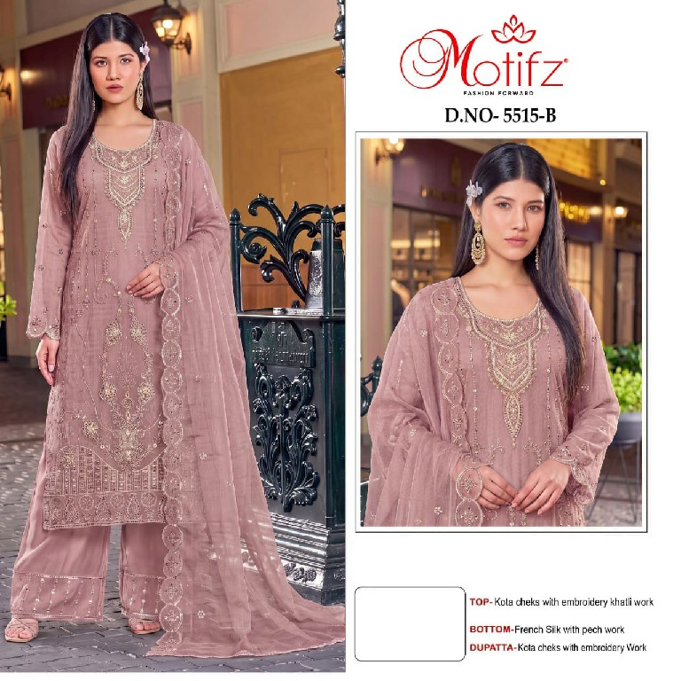 MOTIFZ D.NO 5515 WHOLESALE KOTA CHECKS WITH HEAVY WORK PAKISTANI UNSTITCH SALWAR SUITS SUPPLIER