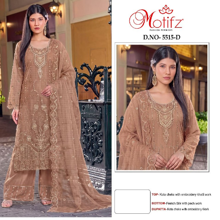 MOTIFZ D.NO 5515 WHOLESALE KOTA CHECKS WITH HEAVY WORK PAKISTANI UNSTITCH SALWAR SUITS SUPPLIER