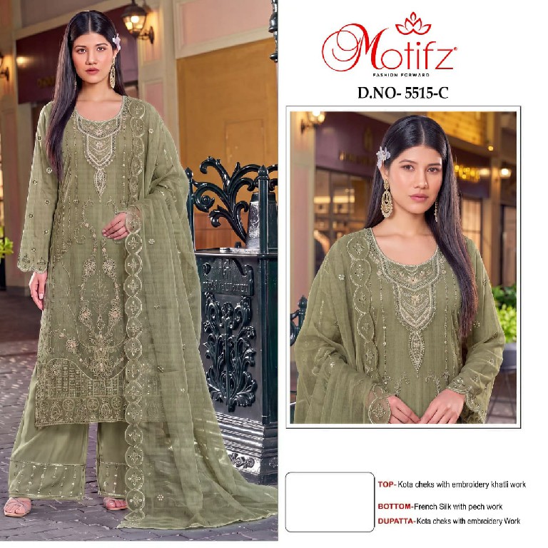 MOTIFZ D.NO 5515 WHOLESALE KOTA CHECKS WITH HEAVY WORK PAKISTANI UNSTITCH SALWAR SUITS SUPPLIER