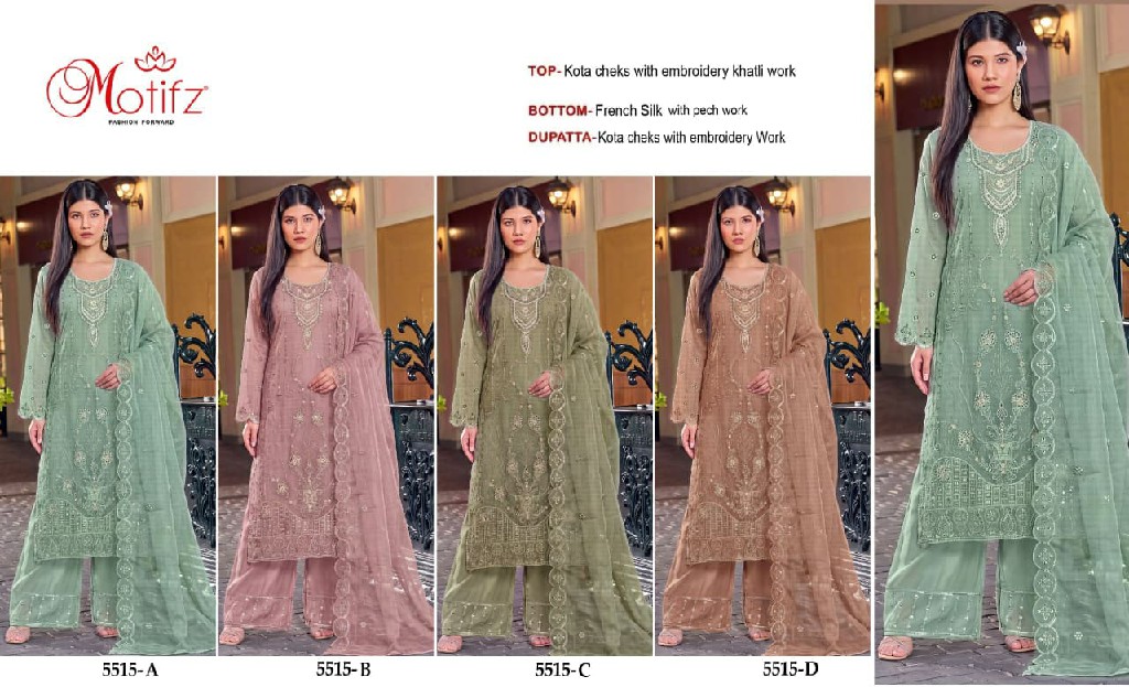 MOTIFZ D.NO 5515 WHOLESALE KOTA CHECKS WITH HEAVY WORK PAKISTANI UNSTITCH SALWAR SUITS SUPPLIER
