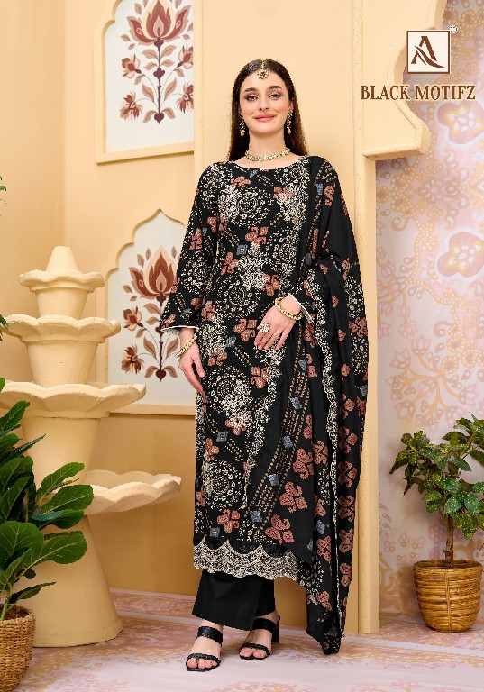 ALOK SUIT BLACK MOTIFZ WHOLESALE VISCOSE RAYON LUXURIOUS LOOK UNSTITCH SALWAR SUITS EXPORTER