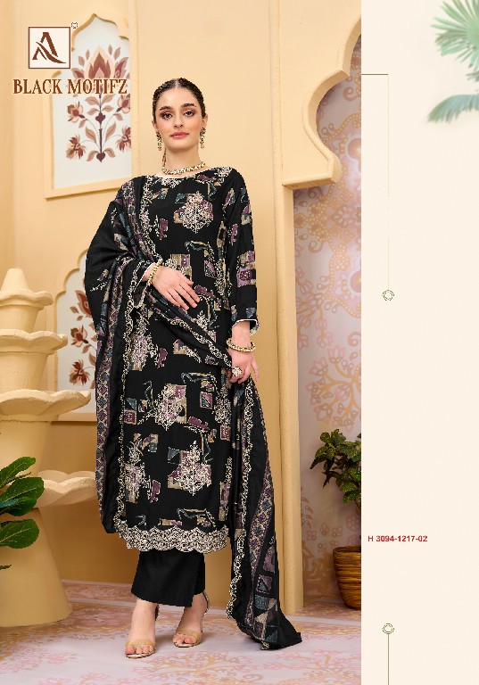 ALOK SUIT BLACK MOTIFZ WHOLESALE VISCOSE RAYON LUXURIOUS LOOK UNSTITCH SALWAR SUITS EXPORTER