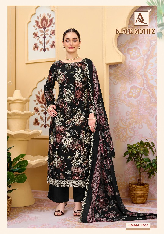 ALOK SUIT BLACK MOTIFZ WHOLESALE VISCOSE RAYON LUXURIOUS LOOK UNSTITCH SALWAR SUITS EXPORTER