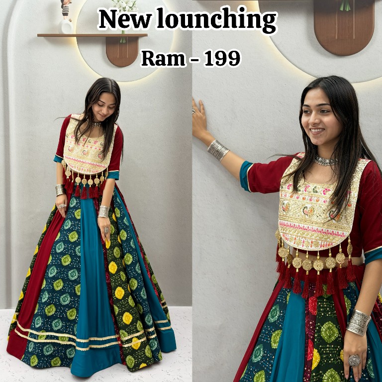 SHREE RAM CREATION D.NO 199 WHOLESALE READYMADE PURE COTTON NAVRATRI SPECIAL LEHENGA CHOLI FOR EXPORT