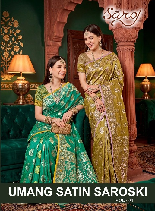 SAROJ UMANG SATIN SAROSKI VOL 4 WHOLESALE PURE SATIN SILK OCCASION WEAR INDIAN SAREES FOR WOMEN ONLINE