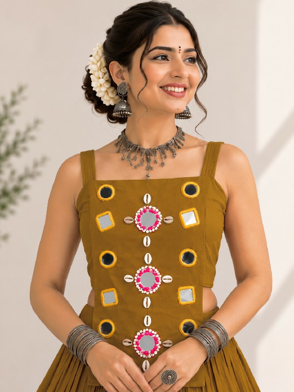 TEXTILEDEAL D.NO SKU-7106 WHOLESALE READYMADE ROMAN SILK BEAUTIFUL FLARED NAVRATRI CHANIYA CHOLI FOR EXPORT