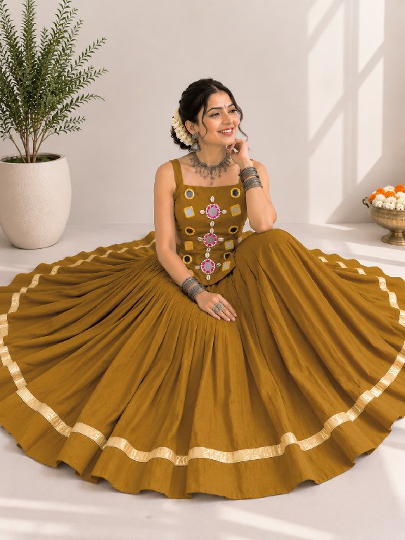 TEXTILEDEAL D.NO SKU-7106 WHOLESALE READYMADE ROMAN SILK BEAUTIFUL FLARED NAVRATRI CHANIYA CHOLI FOR EXPORT