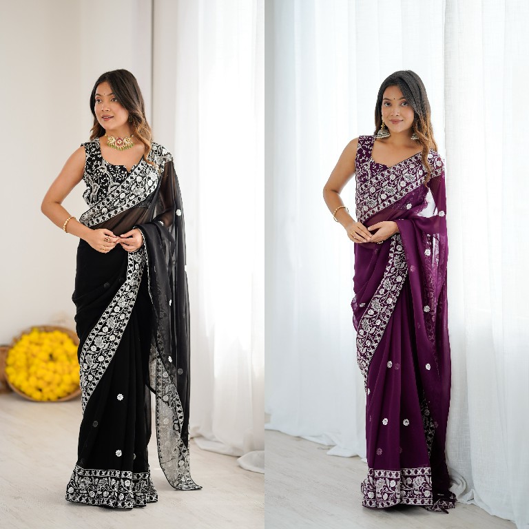 SP SERIES D.NO SP-103 WHOLESALE FAUX GEORGETTE ELEGANT WORK INDIAN SAREES FOR WOMEN EXPORTER