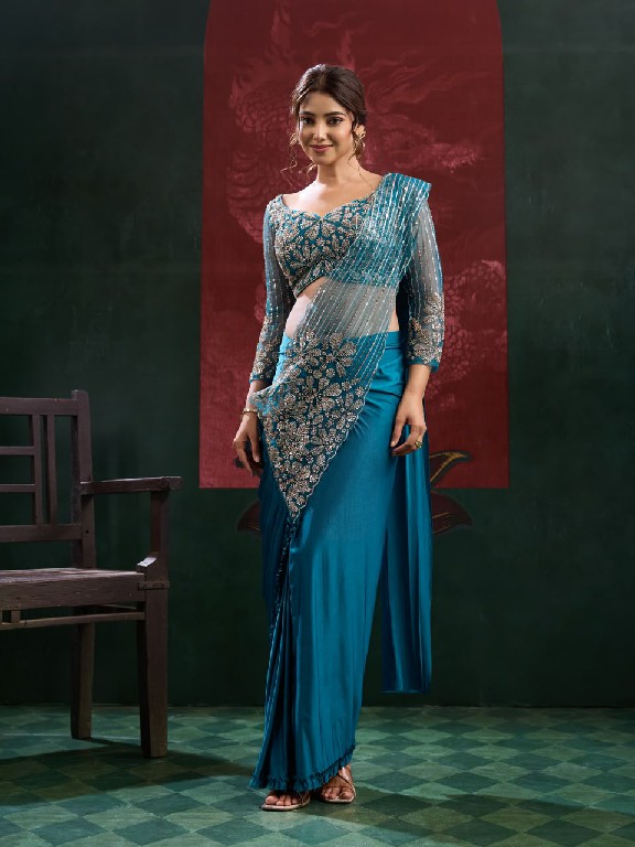 AMOHA D.NO 102438 WHOLESALE IMPORTED LYCRA READY TO WEAR DESIGNER SAREES FOR WOMEN ONLINE