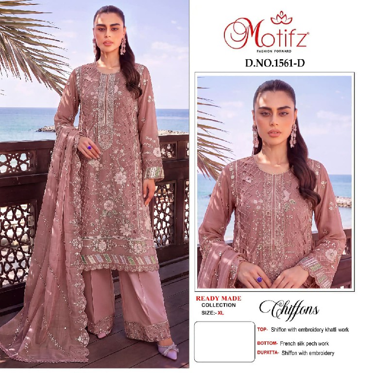 MOTIFZ D.NO 1561 WHOLESALE READYMADE CHIFFON PAKISTANI GORGEOUS LOOK 3 PCS SUITS EXPORTER