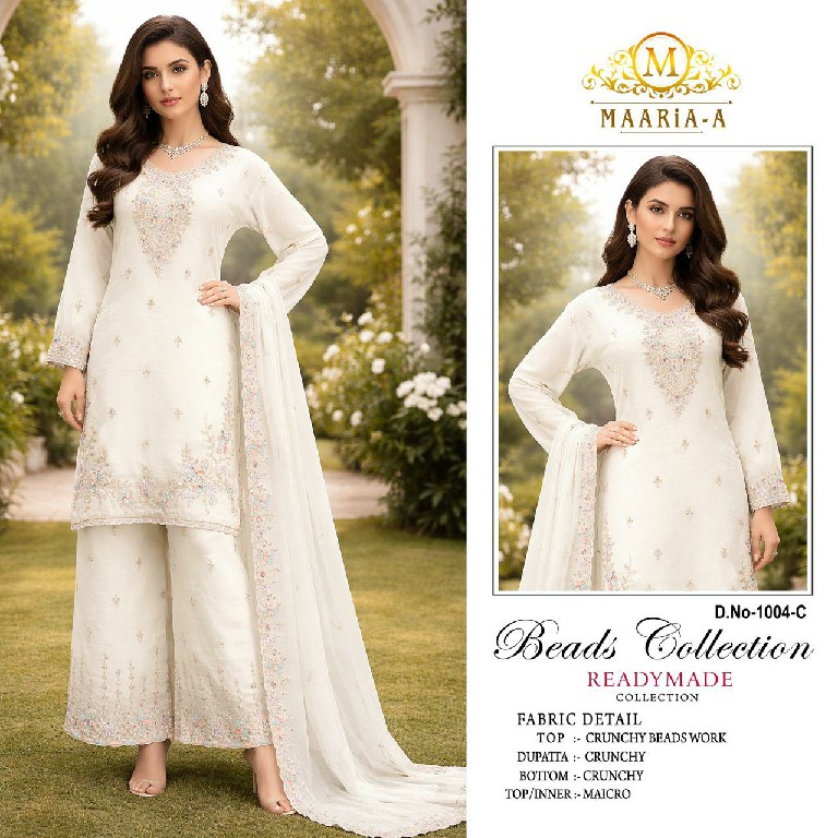 MAARIA-A D.NO 1004 WHOLESALE READYMADE CRUNCHY BEADS WORK PAKISTANI ELEGANT 3 PCS SUITS SUPPLIER