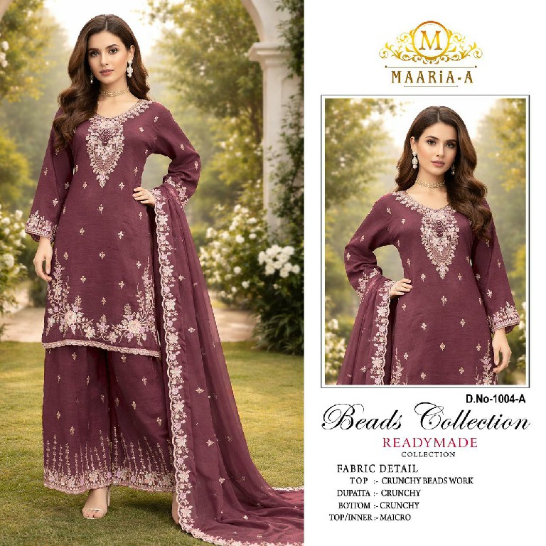 MAARIA-A D.NO 1004 WHOLESALE READYMADE CRUNCHY BEADS WORK PAKISTANI ELEGANT 3 PCS SUITS SUPPLIER