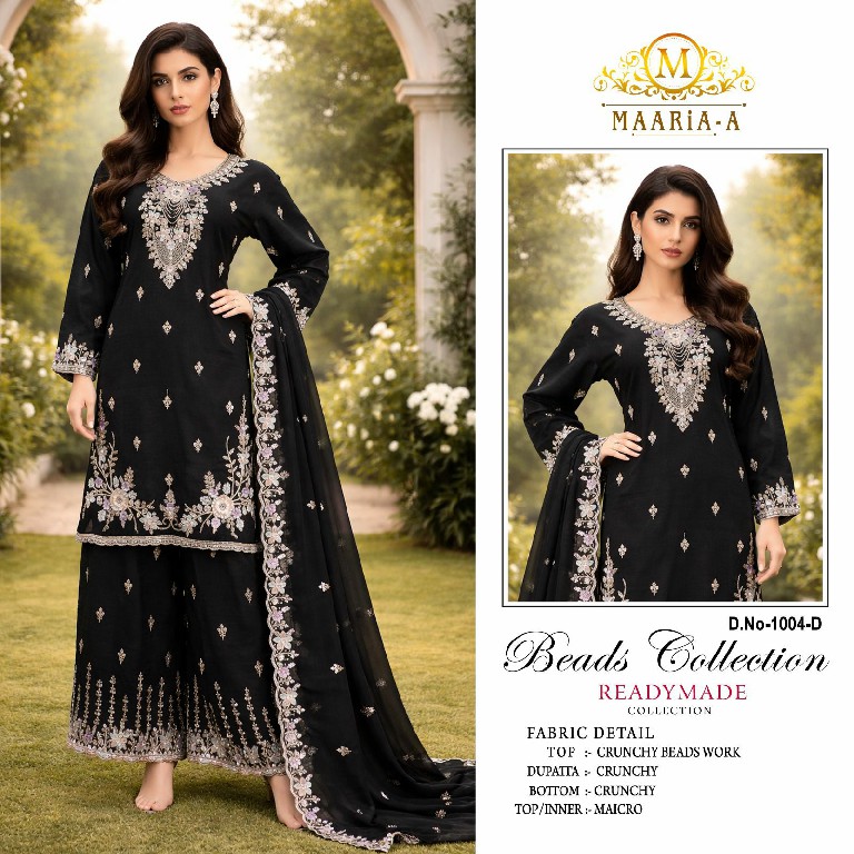 MAARIA-A D.NO 1004 WHOLESALE READYMADE CRUNCHY BEADS WORK PAKISTANI ELEGANT 3 PCS SUITS SUPPLIER