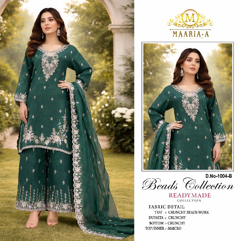 MAARIA-A D.NO 1004 WHOLESALE READYMADE CRUNCHY BEADS WORK PAKISTANI ELEGANT 3 PCS SUITS SUPPLIER