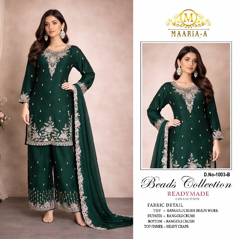 MAARIA-A D.NO 1003 WHOLESALE READYMADE RANGOLI CRUSH BEADS WORK PAKISTANI 3 PCS SUITS FOR EXPORT