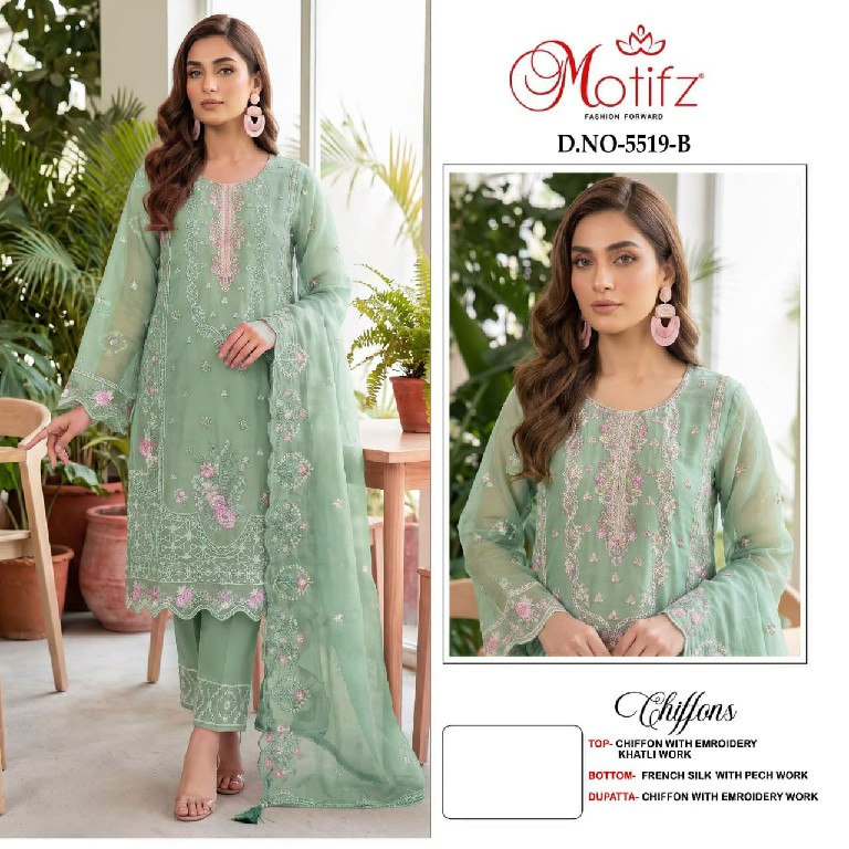 MOTIFZ D.NO 5519 WHOLESALE CHIFFON PAKISTANI ATTRACTIVE UNSTITCH SALWAR SUITS EXPORTER