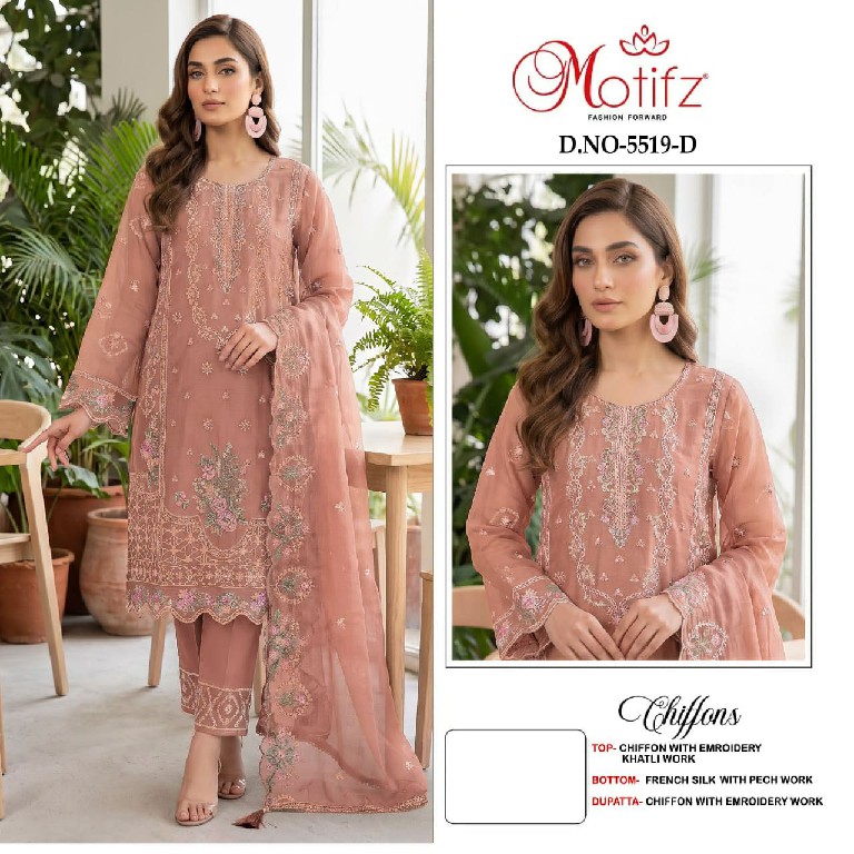 MOTIFZ D.NO 5519 WHOLESALE CHIFFON PAKISTANI ATTRACTIVE UNSTITCH SALWAR SUITS EXPORTER