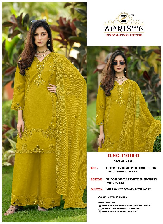 ZORISTA D.NO 11019 WHOLESALE READYMADE PV GLASS SILK PAKISTANI CONCEPT 3 PCS SUITS EXPORTER