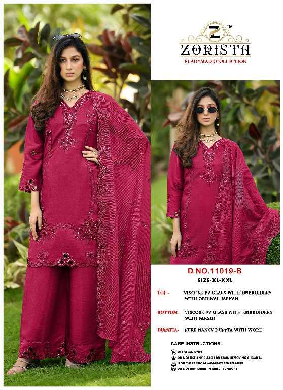 ZORISTA D.NO 11019 WHOLESALE READYMADE PV GLASS SILK PAKISTANI CONCEPT 3 PCS SUITS EXPORTER