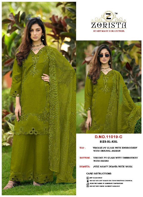 ZORISTA D.NO 11019 WHOLESALE READYMADE PV GLASS SILK PAKISTANI CONCEPT 3 PCS SUITS EXPORTER
