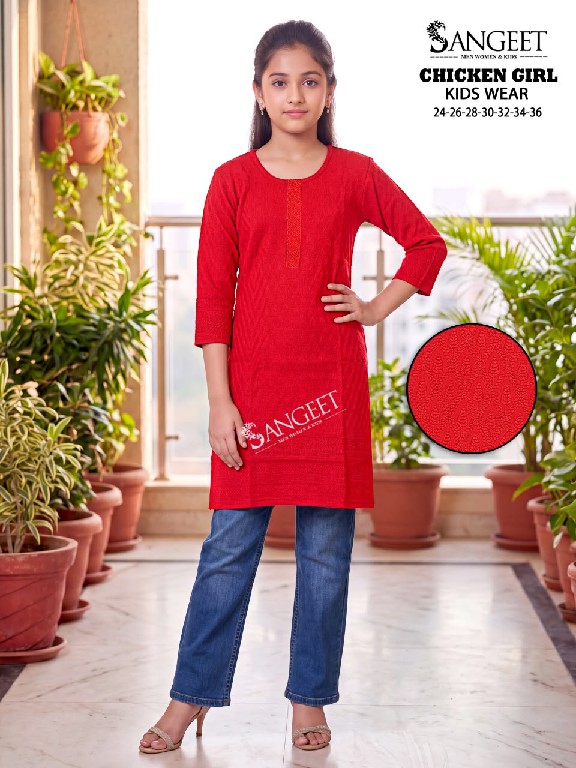 SANGEET CHICKEN GIRL WHOLESALE READYMADE BOMBAY RAYON CHICKEN WORK KURTIS FOR KIDS ONLINE