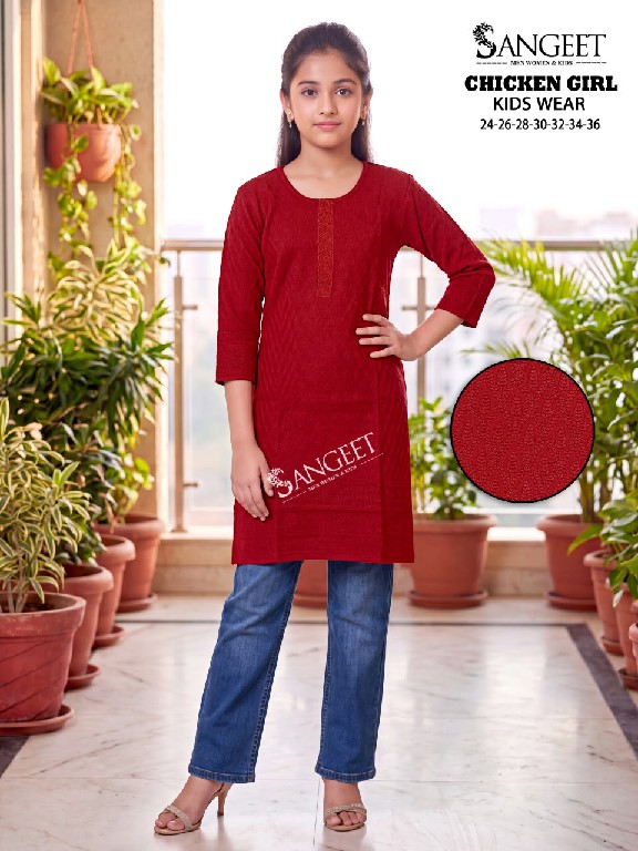 SANGEET CHICKEN GIRL WHOLESALE READYMADE BOMBAY RAYON CHICKEN WORK KURTIS FOR KIDS ONLINE