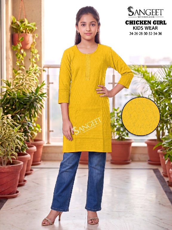 SANGEET CHICKEN GIRL WHOLESALE READYMADE BOMBAY RAYON CHICKEN WORK KURTIS FOR KIDS ONLINE