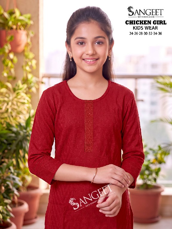 SANGEET CHICKEN GIRL WHOLESALE READYMADE BOMBAY RAYON CHICKEN WORK KURTIS FOR KIDS ONLINE