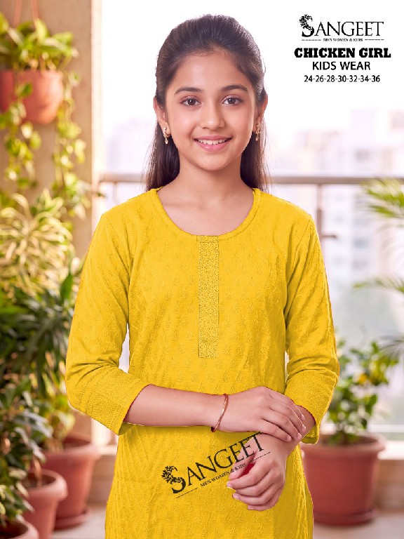 SANGEET CHICKEN GIRL WHOLESALE READYMADE BOMBAY RAYON CHICKEN WORK KURTIS FOR KIDS ONLINE