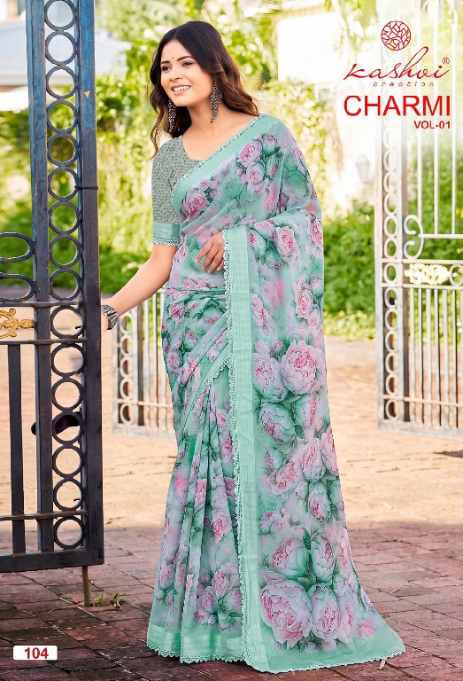 KASHVI CREATION CHARMI VOL 1 WHOLESALE WEIGHTLESS PATTERN DIGITAL WITH WORK FANCY INDIAN SAREES FOR WOMEN ONLINE