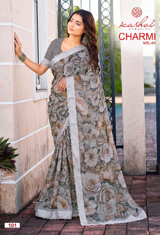 KASHVI CREATION CHARMI VOL 1 WHOLESALE WEIGHTLESS PATTERN DIGITAL WITH WORK FANCY INDIAN SAREES FOR WOMEN ONLINE