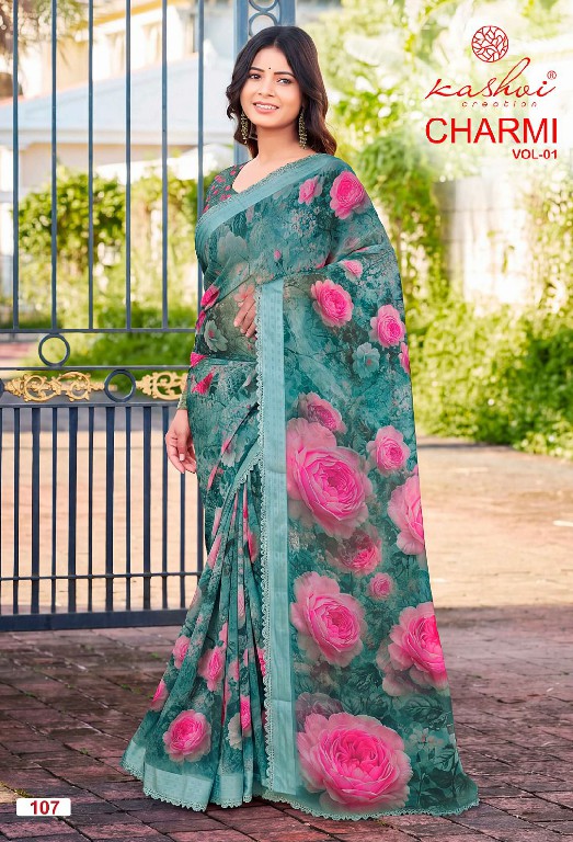 KASHVI CREATION CHARMI VOL 1 WHOLESALE WEIGHTLESS PATTERN DIGITAL WITH WORK FANCY INDIAN SAREES FOR WOMEN ONLINE